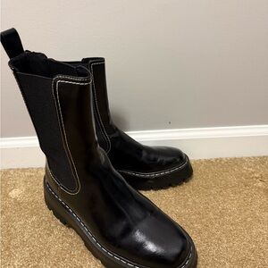 HM Chunky Black Leather Chelsea Boots with Contrast Stitching